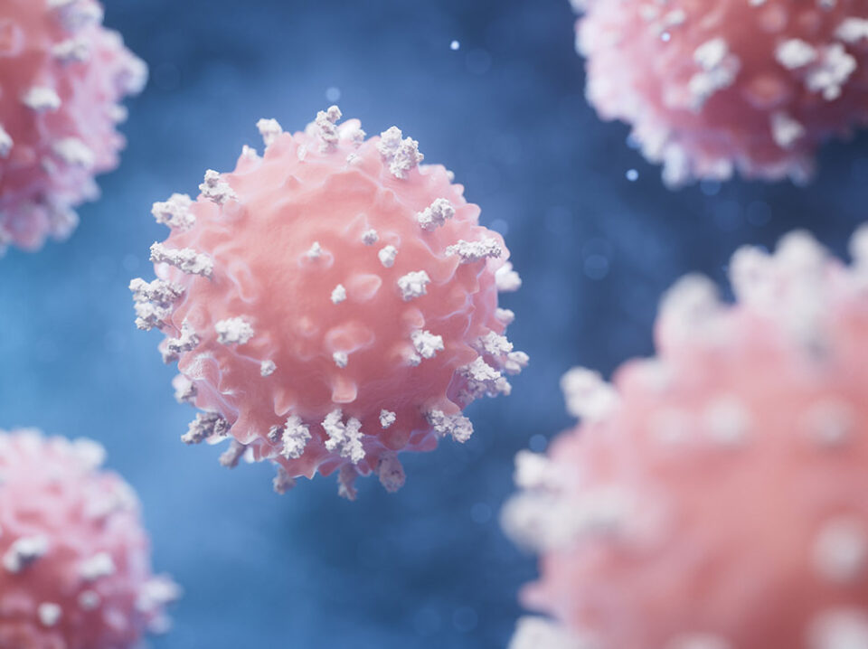 Lymphocytes and biological immune system, 3d rendering.